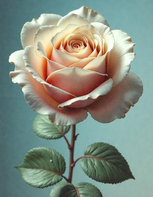 The primary subject of the image is a single pink rose, which is the main focus of the scene. The rose is placed against a blue background, creating a striking contrast between the pink flower and the blue surface. The visual style of the image is a close-up of the rose, showcasing its details and texture. The colors in the image are predominantly pink and blue, giving the image a calm and serene atmosphere.